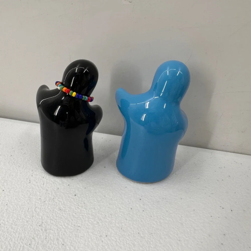 Hand-Painted Ceramic Salt & Pepper Shakers Set Floral Ghost Figurines Tropical‎